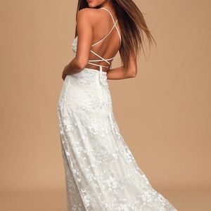 Magically Charming White Sequin Embroidered Lace-Up Maxi Dress - Size Small
